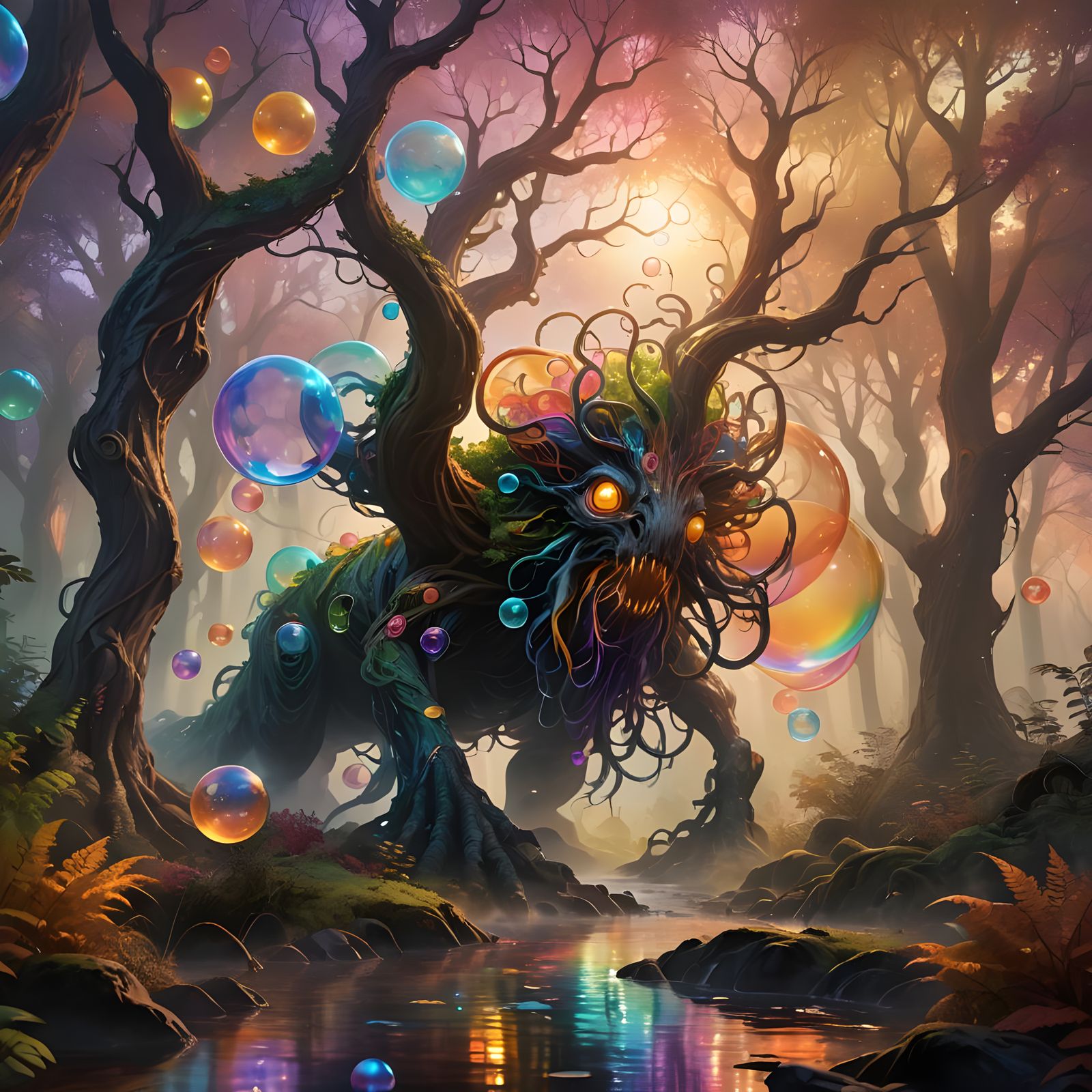 Eldritch Horror in Rainbow Bubble Forest