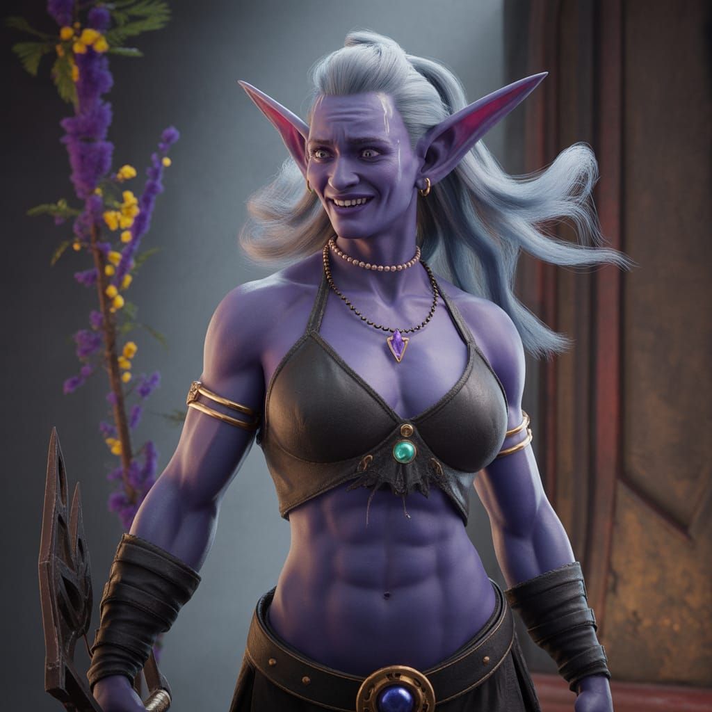 Muscle-bound Drow Sorceress in Dark Fantasy Concept Art Styl...