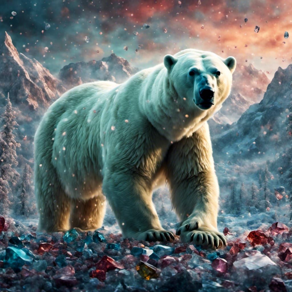 Polar Bear with Gemstones in Hyperreal Winter