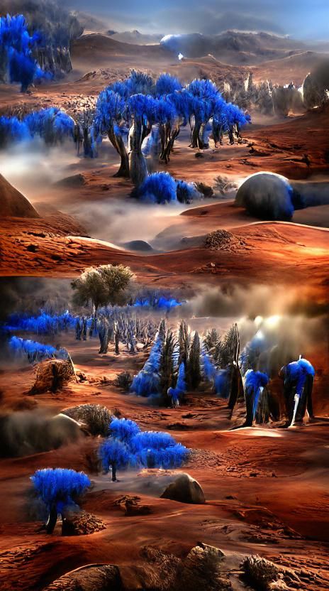 Blue Trees on Mars: Matte Painting with Volumetric Lighting