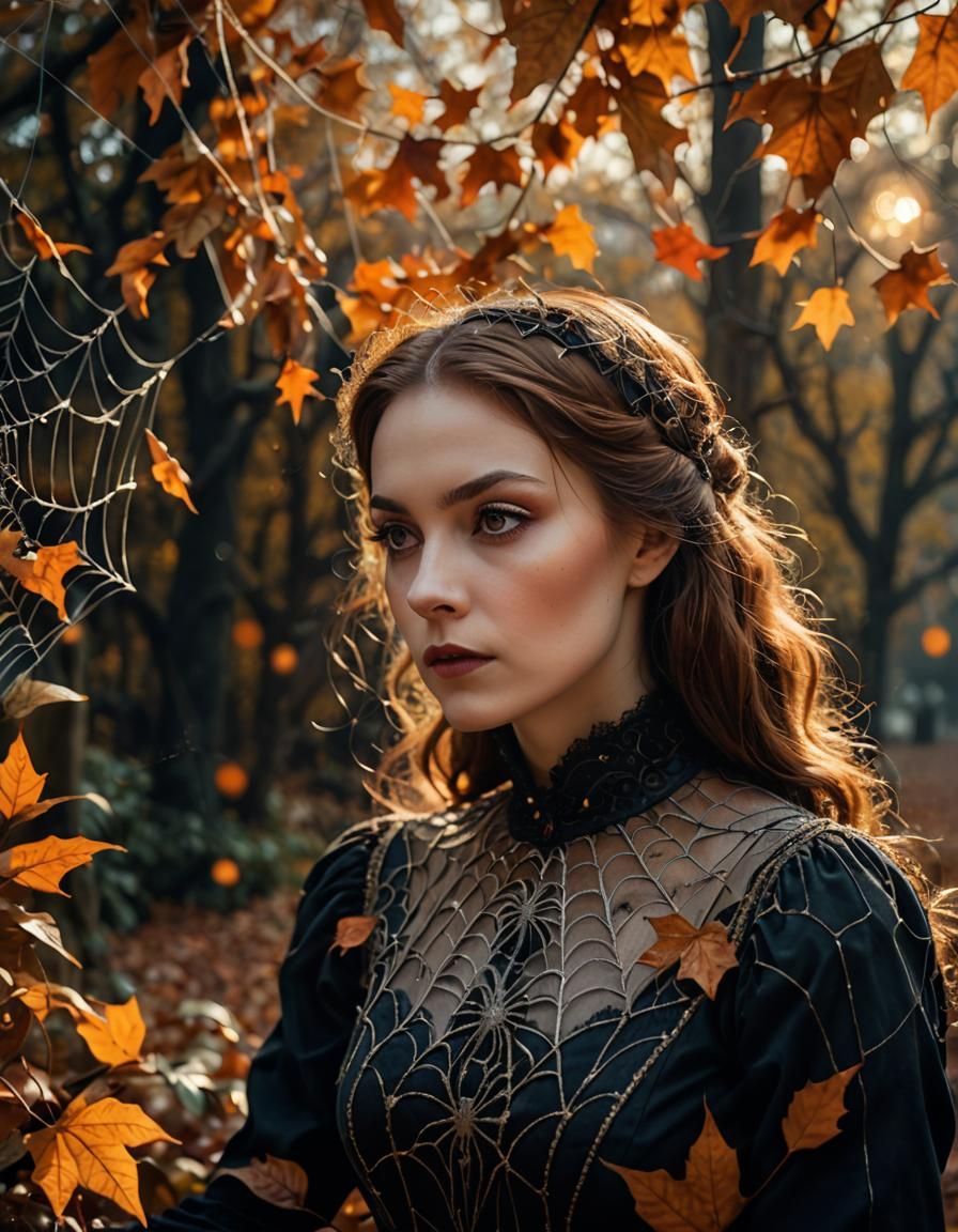 Dreamy Woman in Autumnal Surrealist Scene