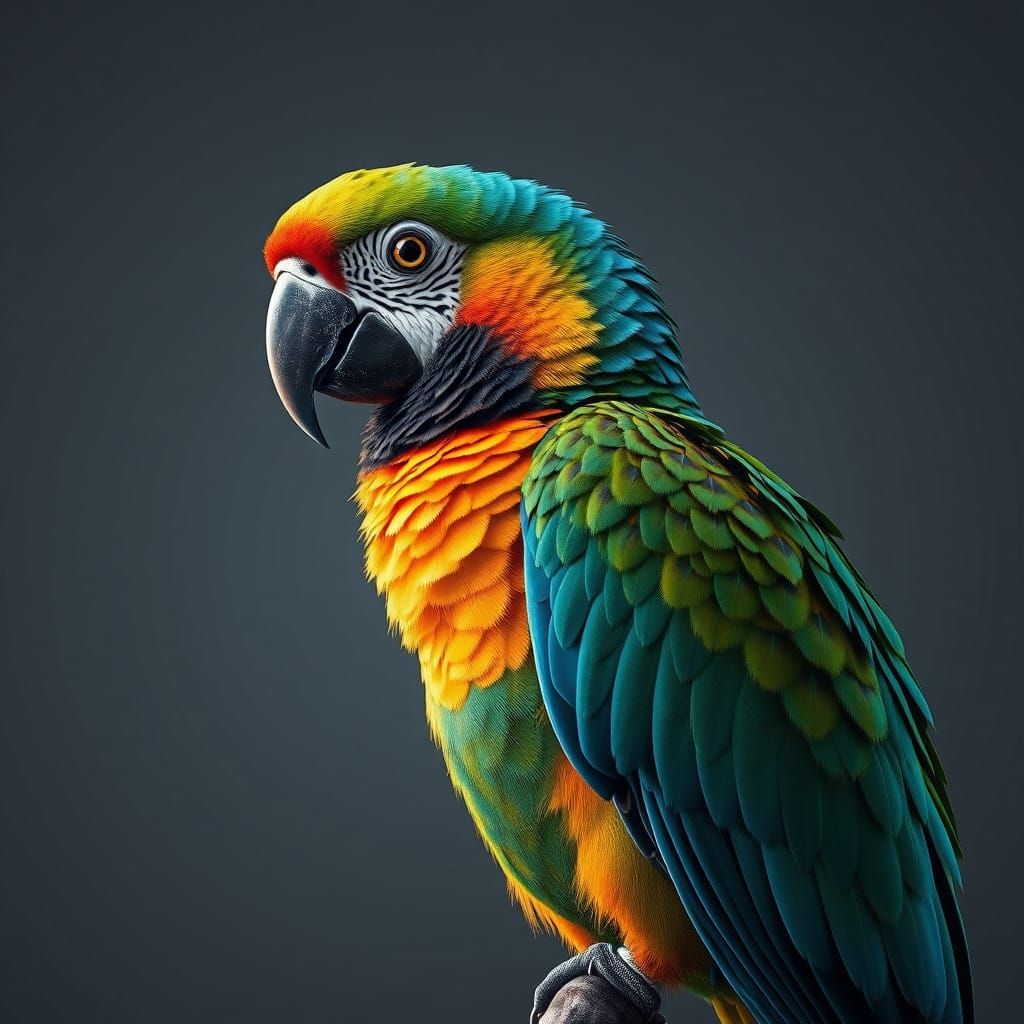 Exotic African Parrot on Muted Grey Background
