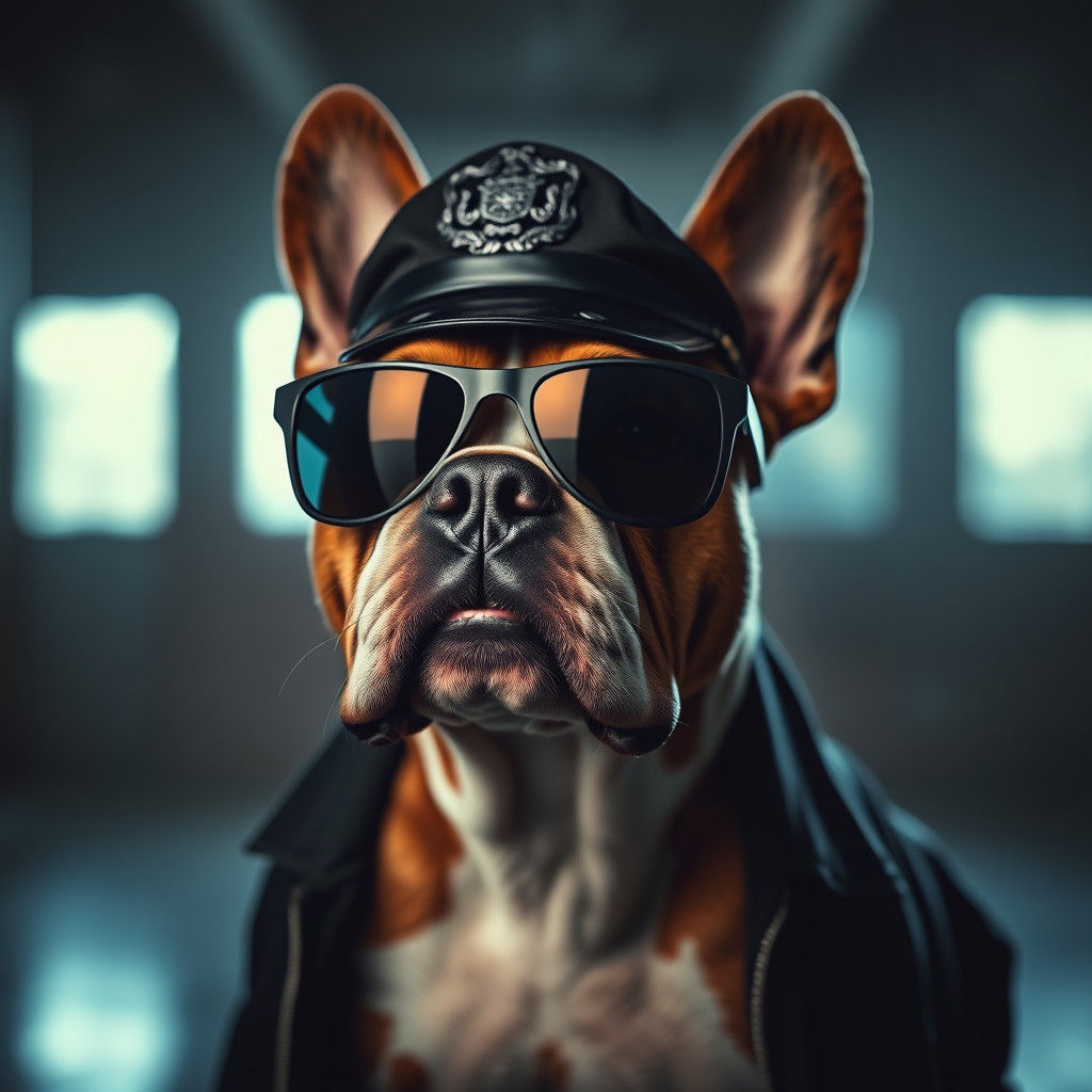 Staffordshire Bull Terrier: Police Cap and Sunglasses