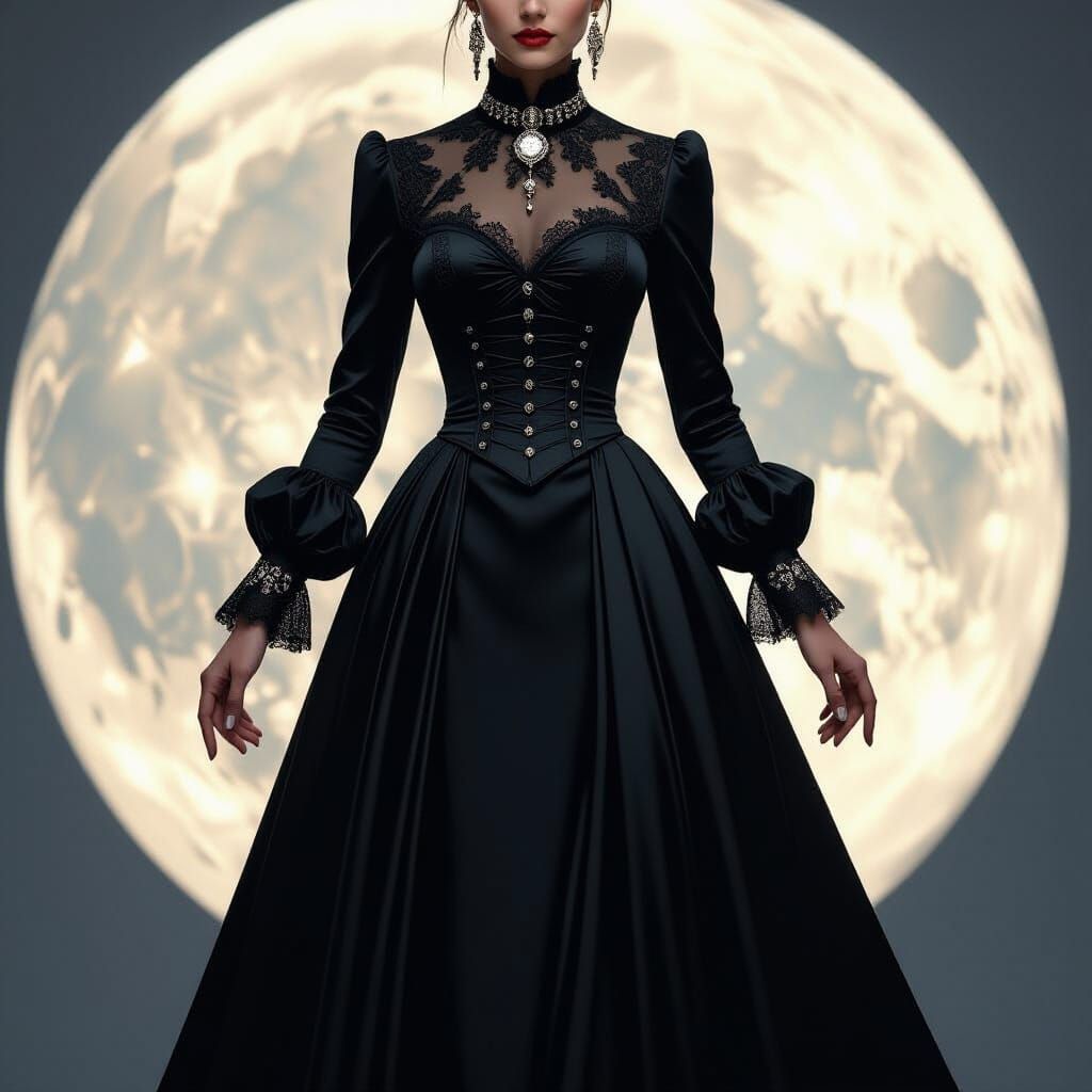 Victorian-Futuristic Model in Moonlit Elegance