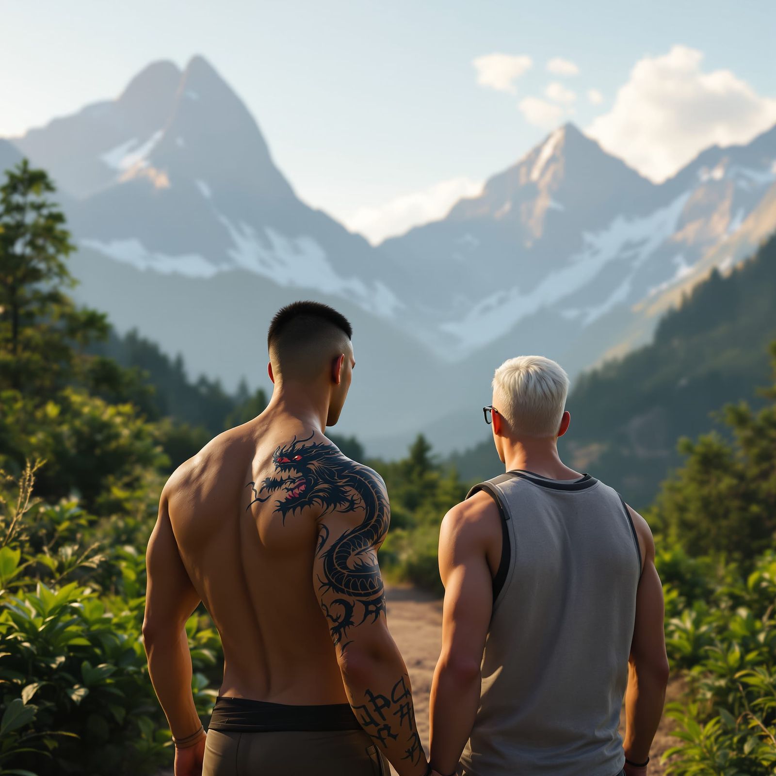 Couple Hiking in Mountains: 3D Game Cinematic Style