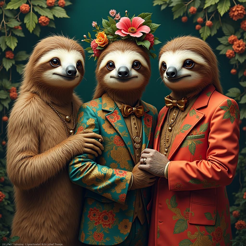 Sloths' Opulent Masquerade Ball: A Whimsical Scene
