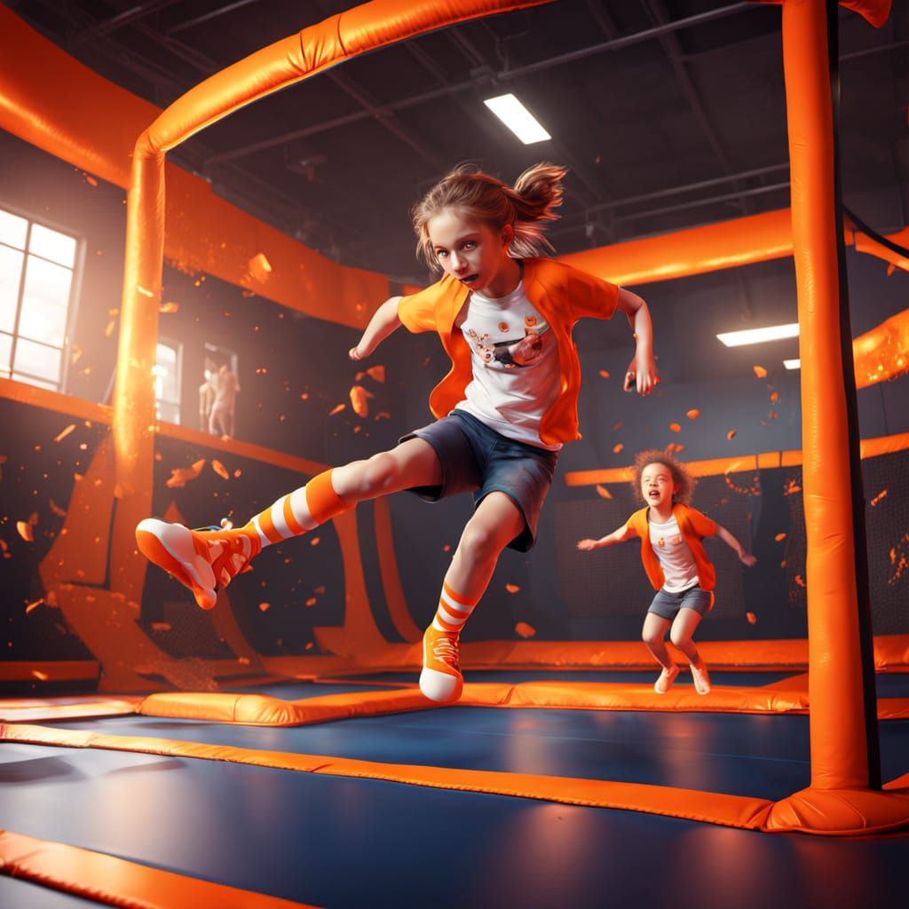 Children Joyfully Jumping in Indoor Trampoline Park