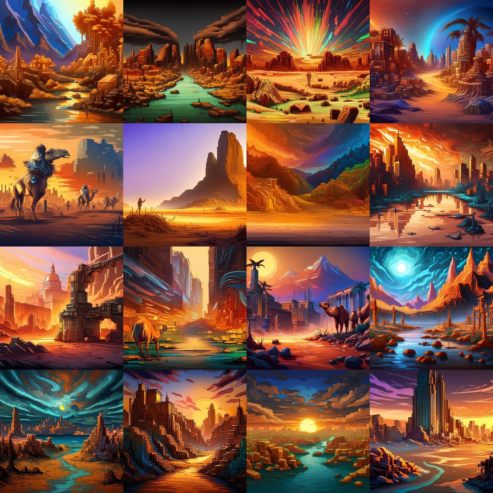 Camel in Post-Apocalyptic 8-bit Holographic Painting