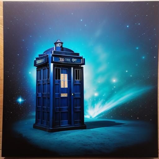 Surreal Tardis Time Traveler Collage in Cyanotype Style