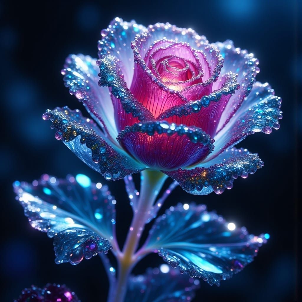 Sapphire and Fuchsia Ice Rose with Dazzling Crystals