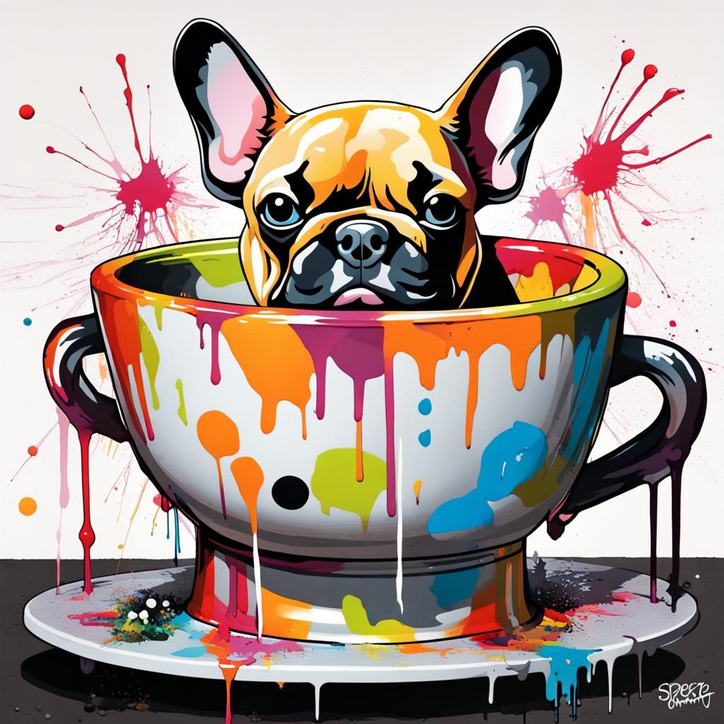 Fawn French Bulldog Graffiti Art in Park