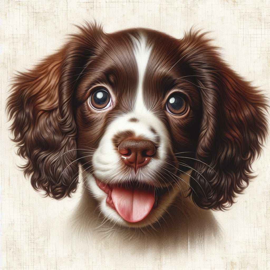 Cheerful Springer Spaniel Puppy as Textured Painting