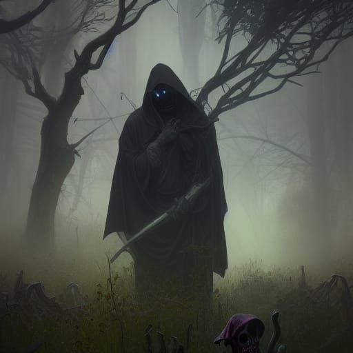 Grim Reaper in Creepy Graveyard: 8K Concept Art