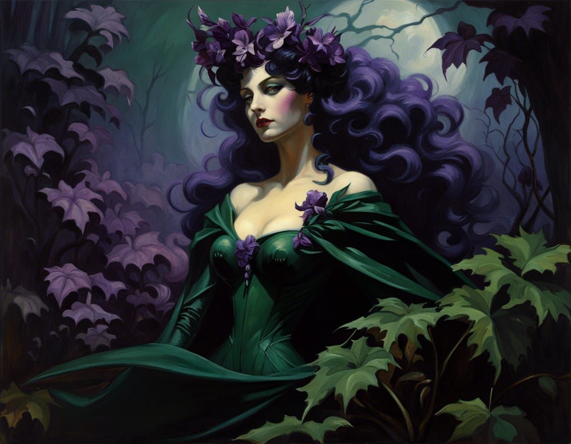 Eerie Dark Fantasy Plant with Purple Trim