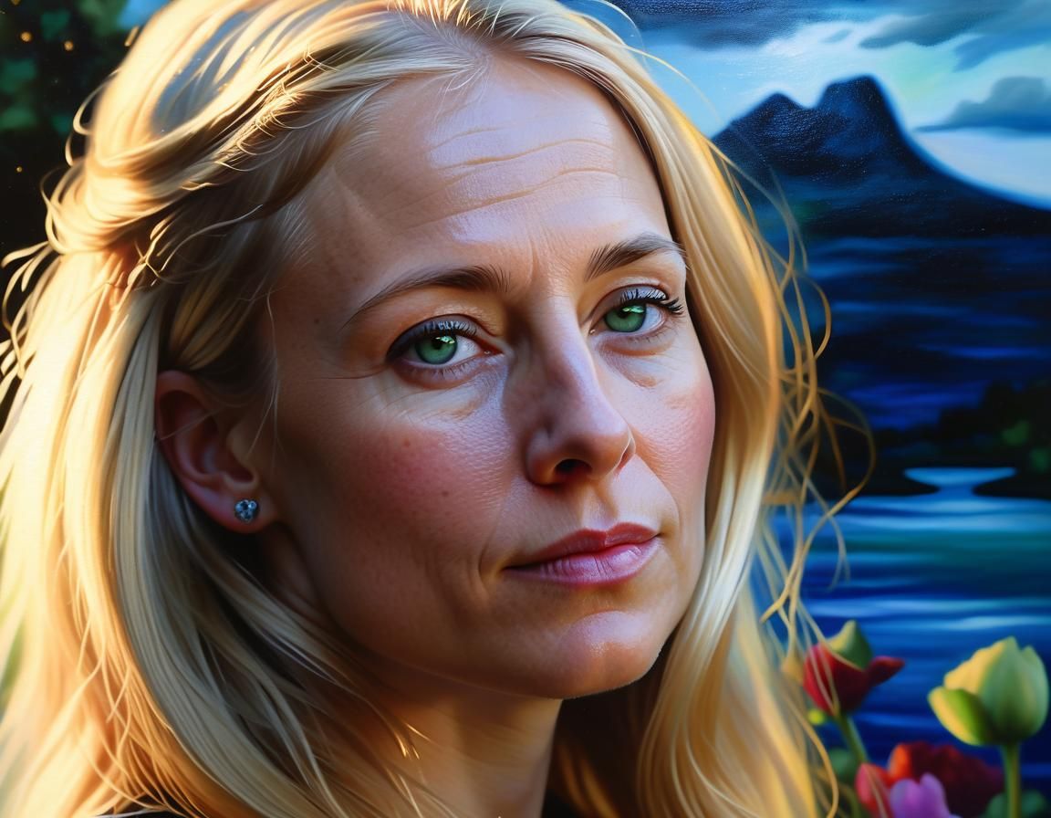 Renaissance Portrait of Woman in Garden at Sunset