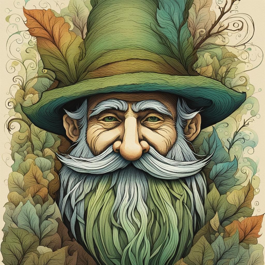 Whimsical Gnome Portrait in Earthy Tones