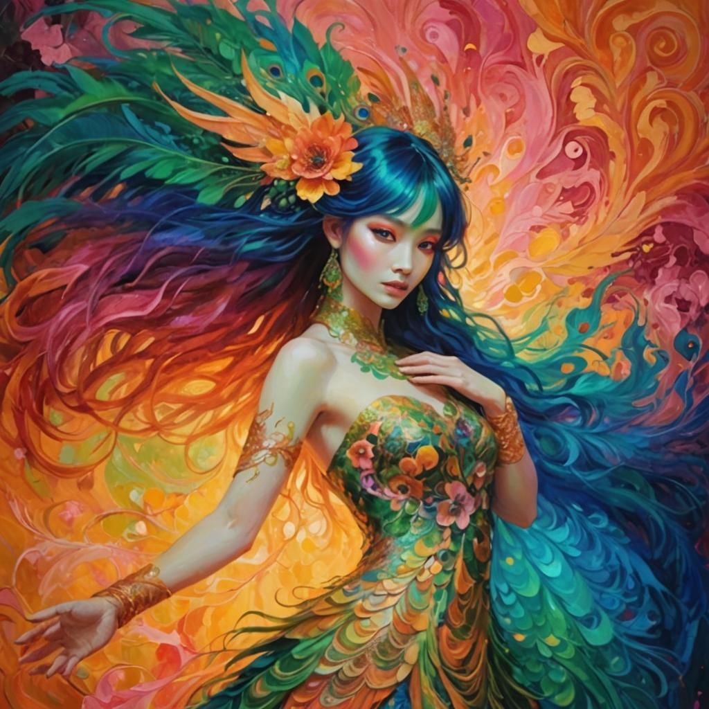 Dragon Peacock Woman in Abstract Expressionism
