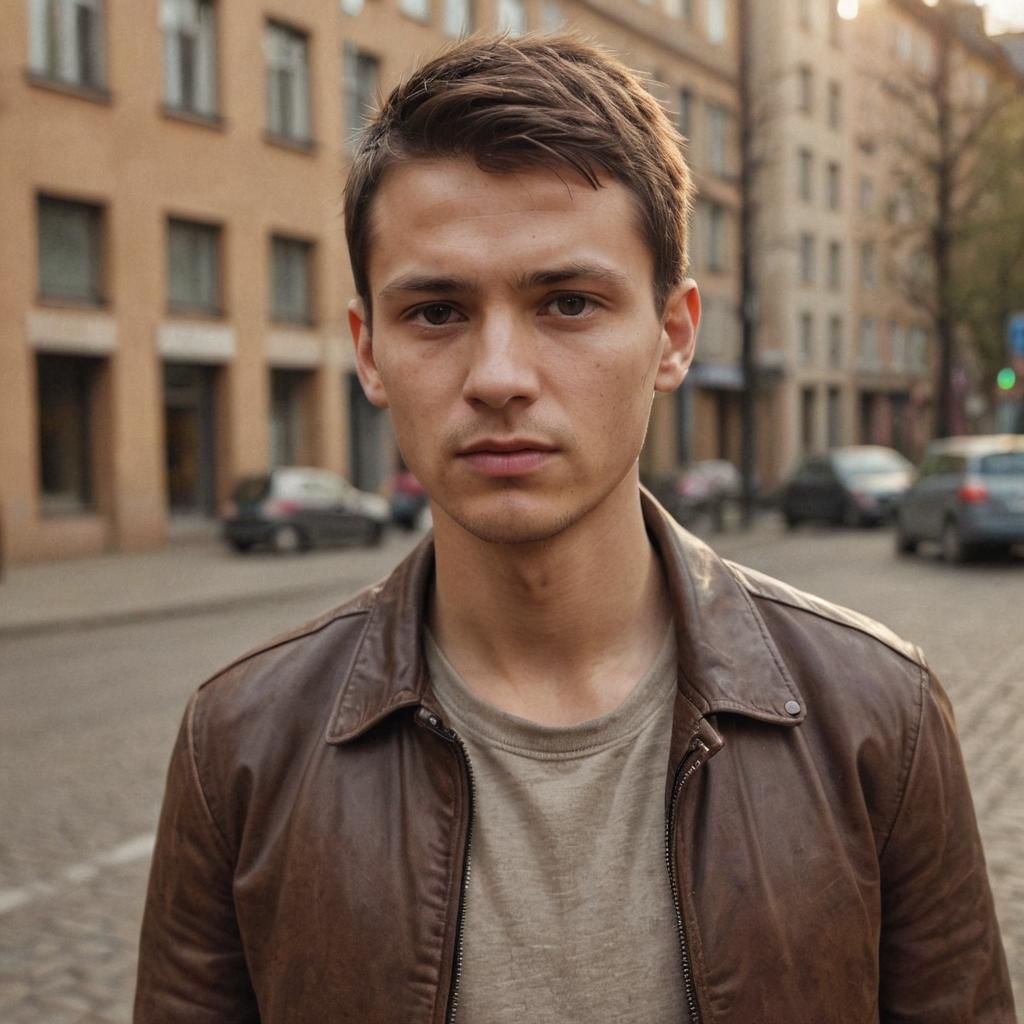 Urban Portrait of Slavic Man in Film Noir Style