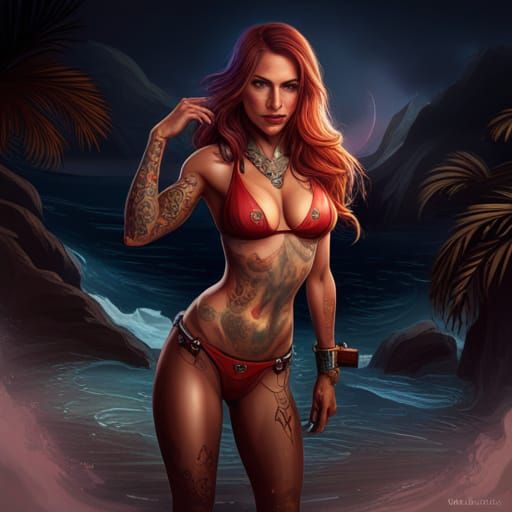 Tattooed Bikini Girl: Detailed Fantasy Concept Art