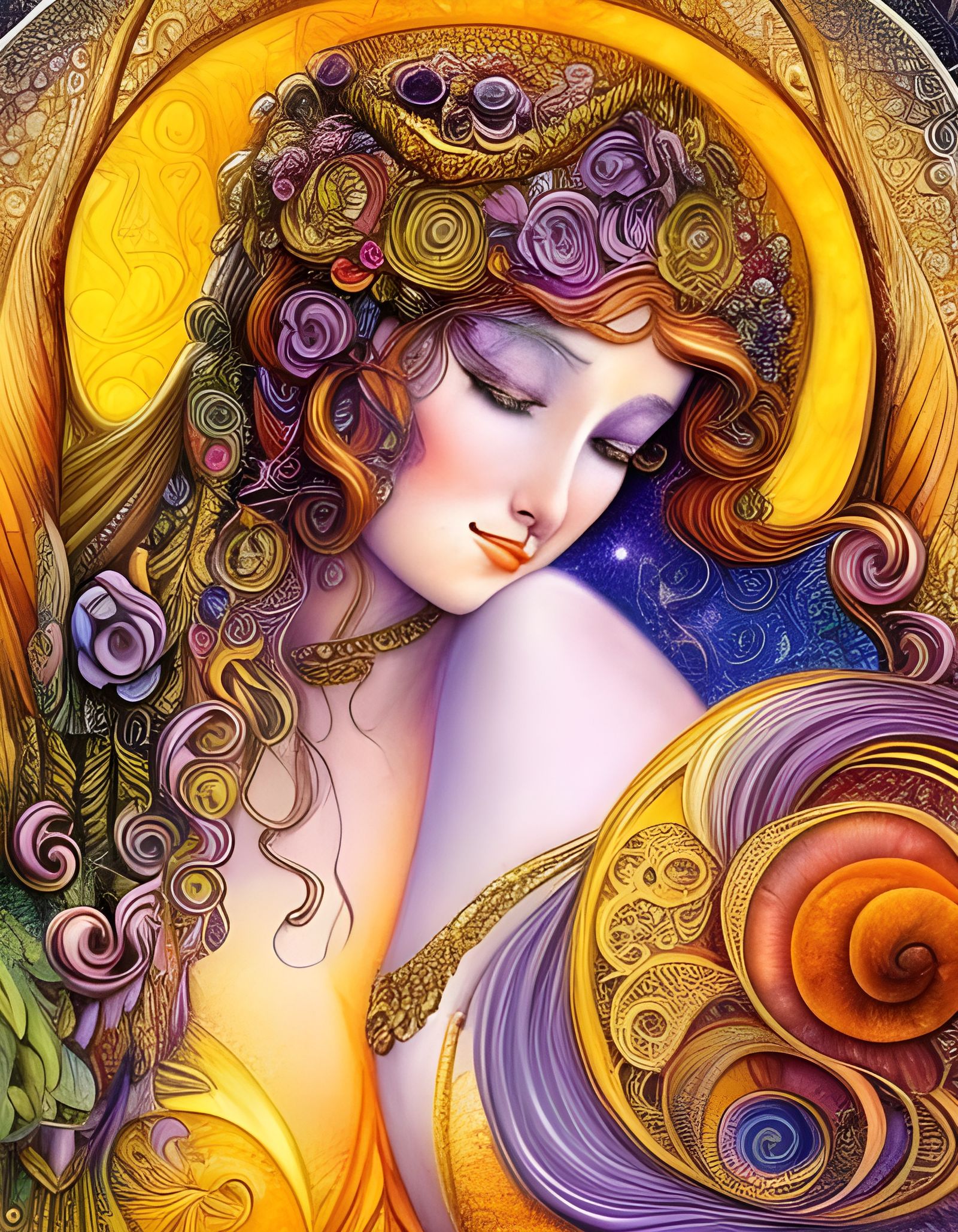 Beautiful Moon Goddess in Art Nouveau Style