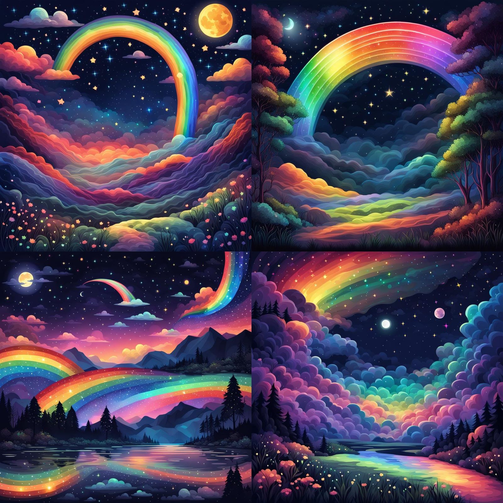 Rainbow Under Moonlight in Cosmic Dark Aesthetic