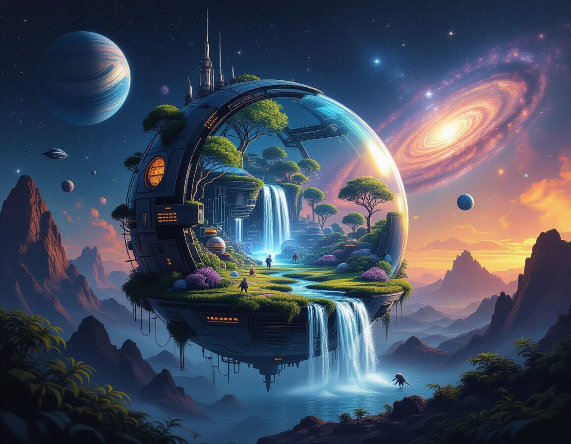 Self-Contained Sci-Fi Ecosystem in Synthwave Style