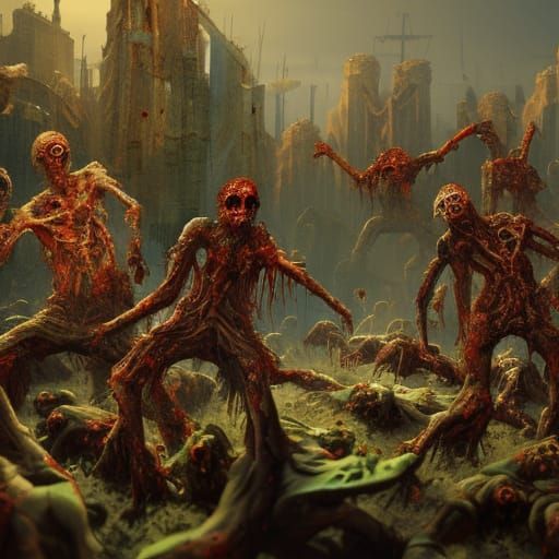 Zombies Feasting: Detailed Matte Painting
