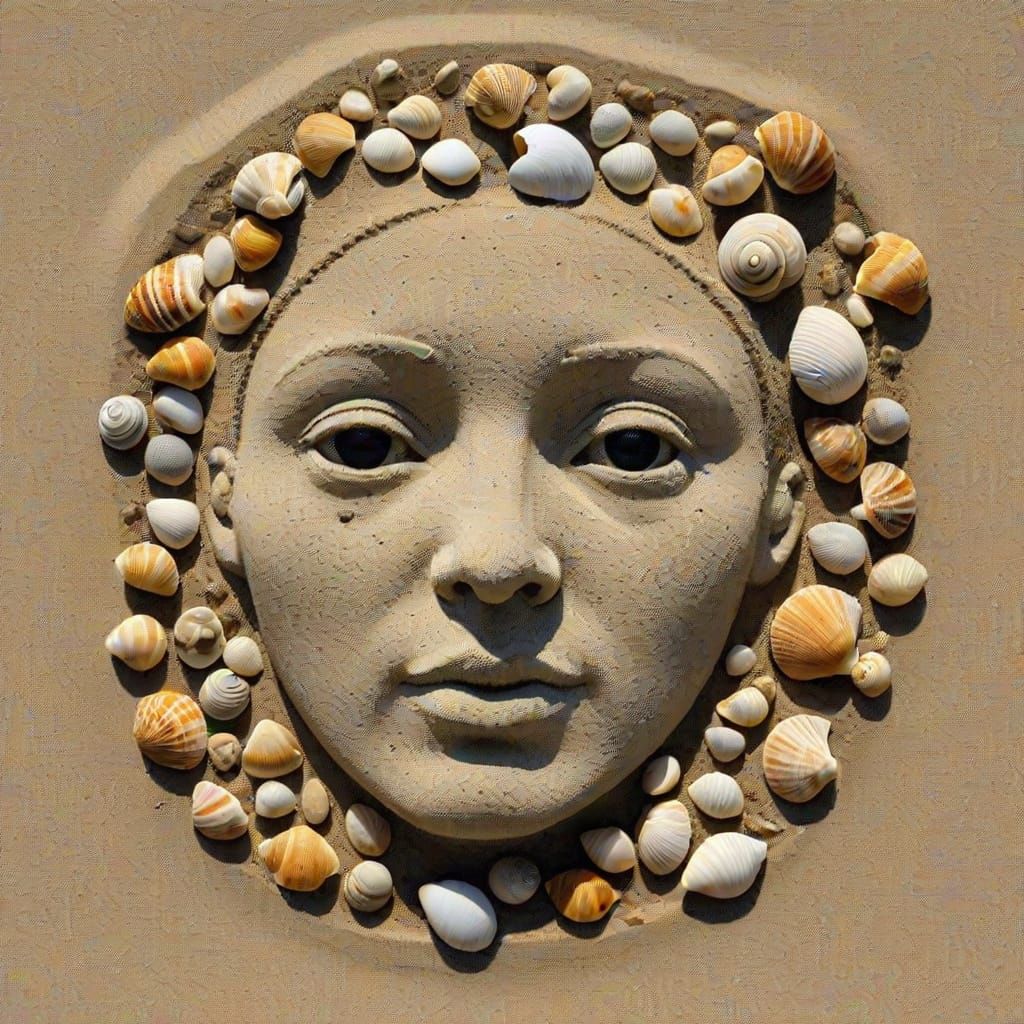 Abstract Face Formed by Beach Shells and Stones