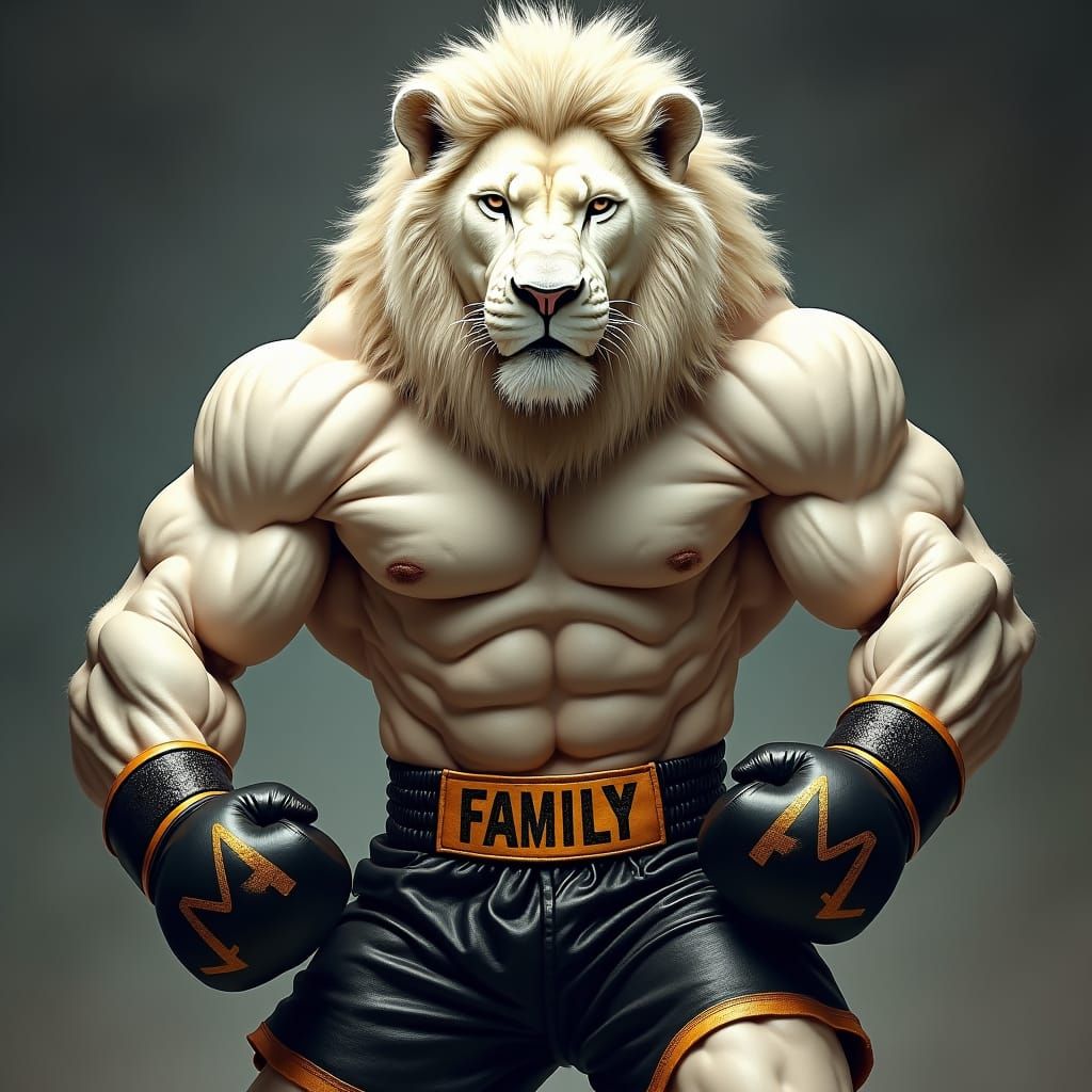 Majestic White Lion Boxer in Athletic Stance