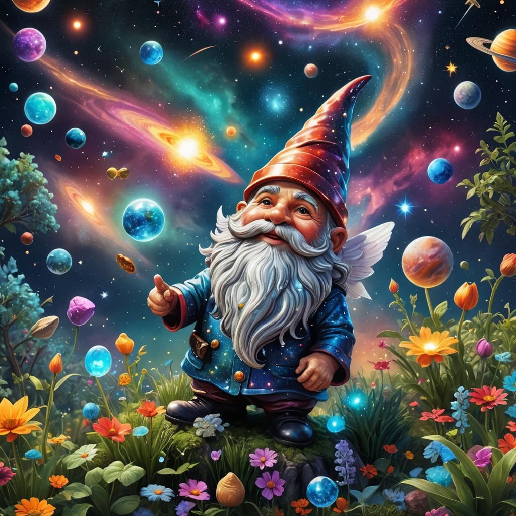 Garden Gnome Rides Comet: Cosmic Astral Illustration