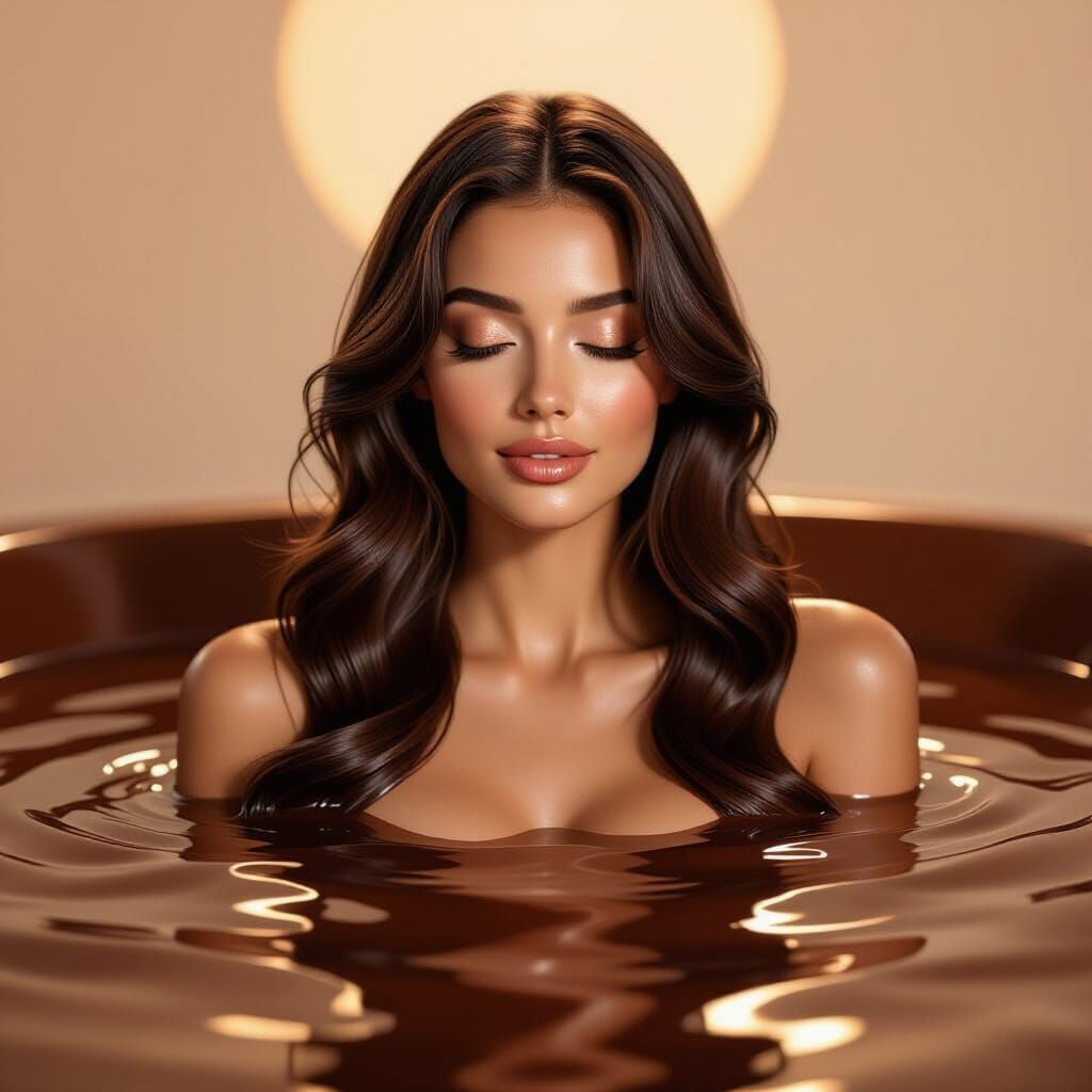 Woman Emerging from Chocolate Pool: Ultra-Realistic Digital ...