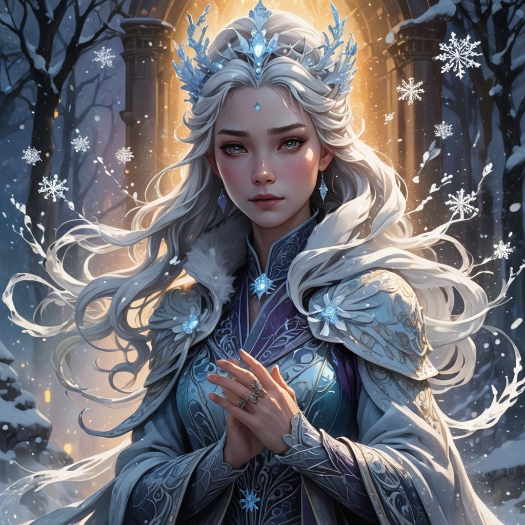 Ice Queen with Swirling Snow, Fantasy Art