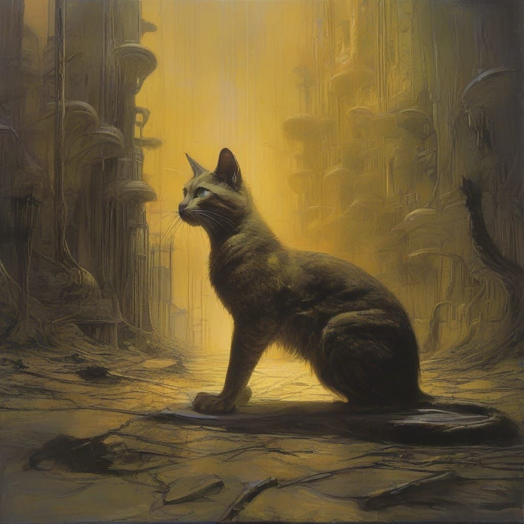 Majestic Golden Cat Emerges from Banana Vortex in Ancient Fo...