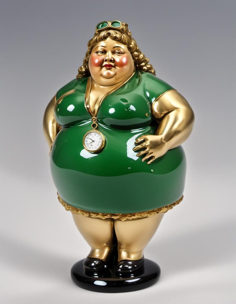 Enamel Brass Figurine of Corpulent Woman Paperweight