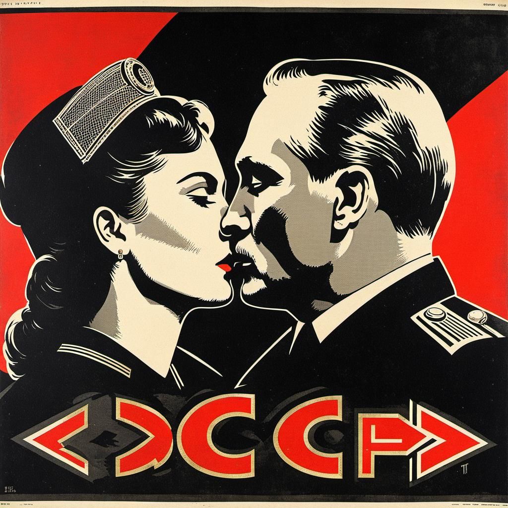 Soviet Propaganda Poster of a Kiss with CCCP