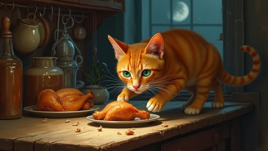 Mischief in a Moonlit Kitchen