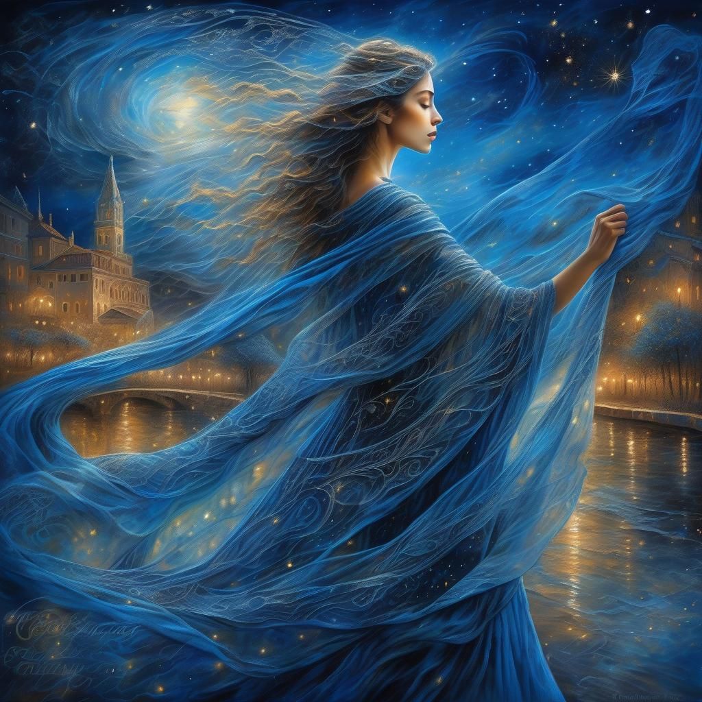 Blue Veil Dance on Starry Night