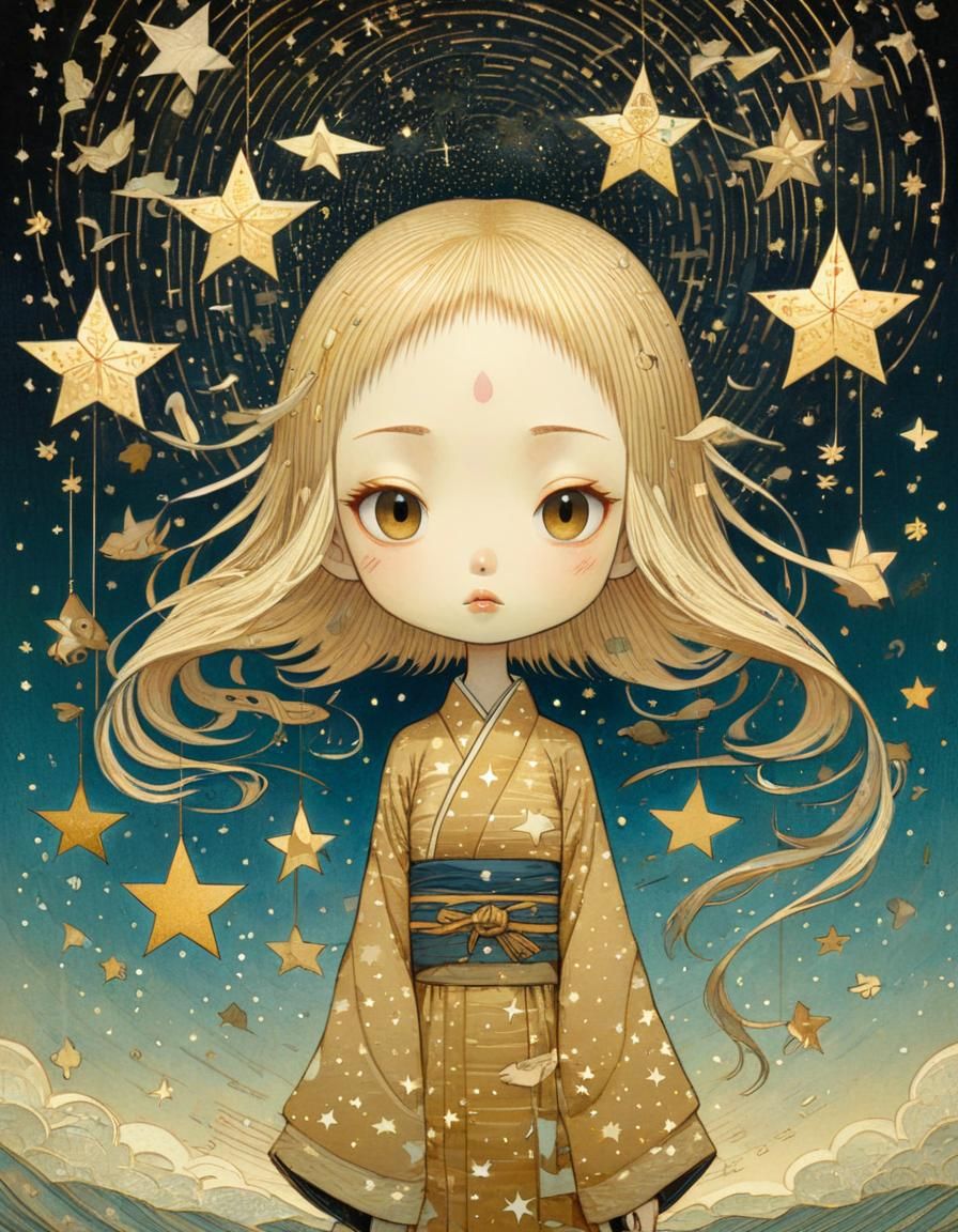Child in Starry Wind: Contemporary Illustration
