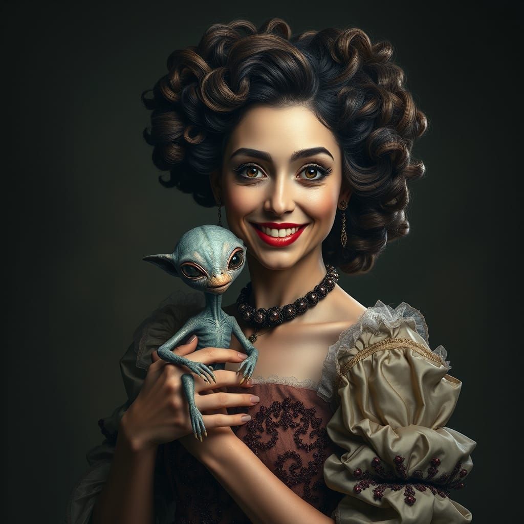 Woman with Alien in Caravaggio-esque Portrait