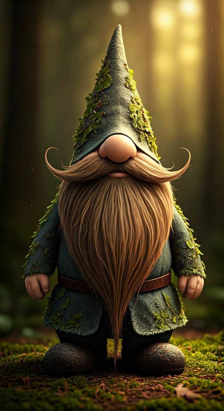 Gnome with Braided Beard in Forest Clearing