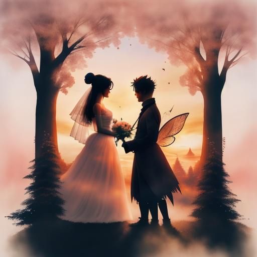 Dreamy Honeymoon Sunset in Watercolor Style