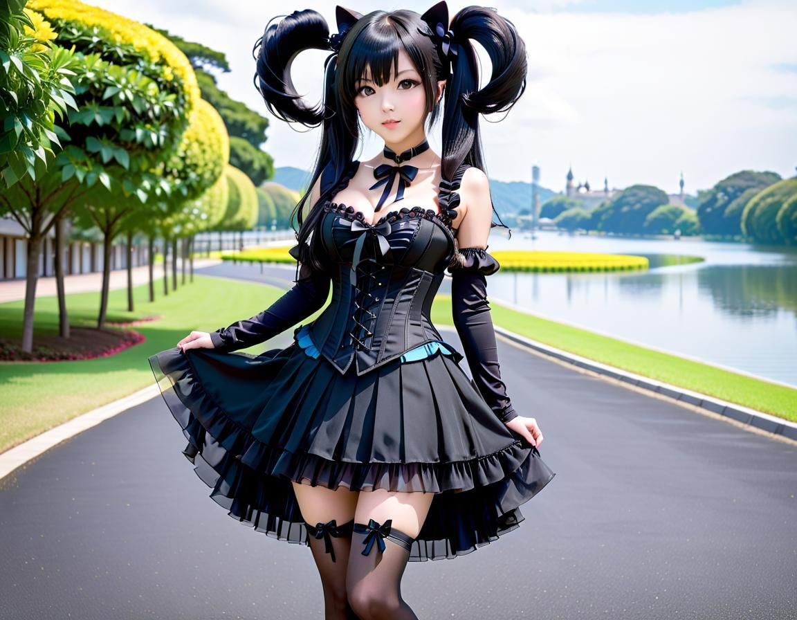 Brazilian Neko Girl in Gothic Lolita Dress, Anime Style