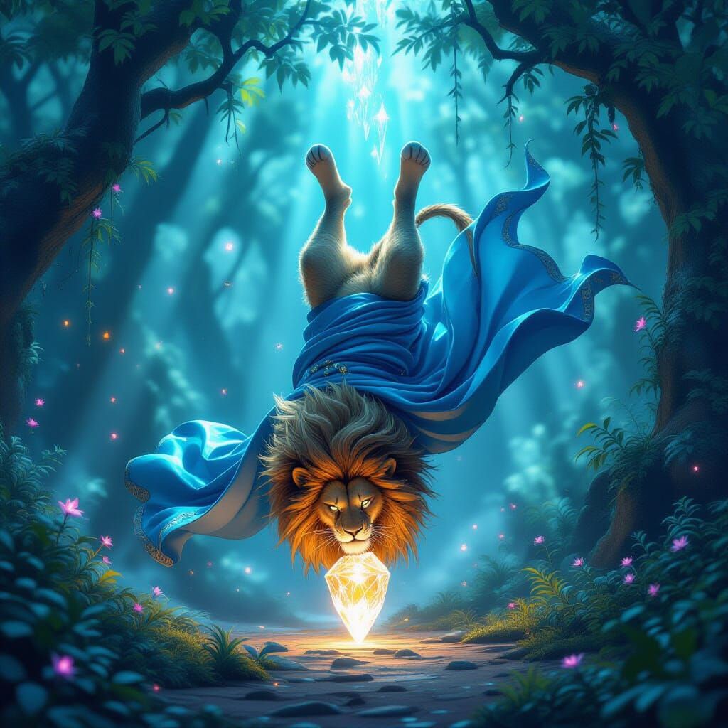 Lion Guardian Tangled in Cape in Enchanted Forest