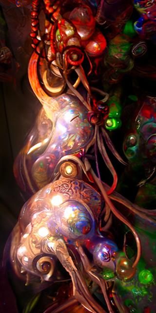 Double-Brained Octopus Swimming in Biopunk Style