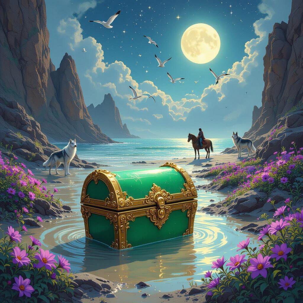 Jade Treasure Chest in a Dreamy Landscape