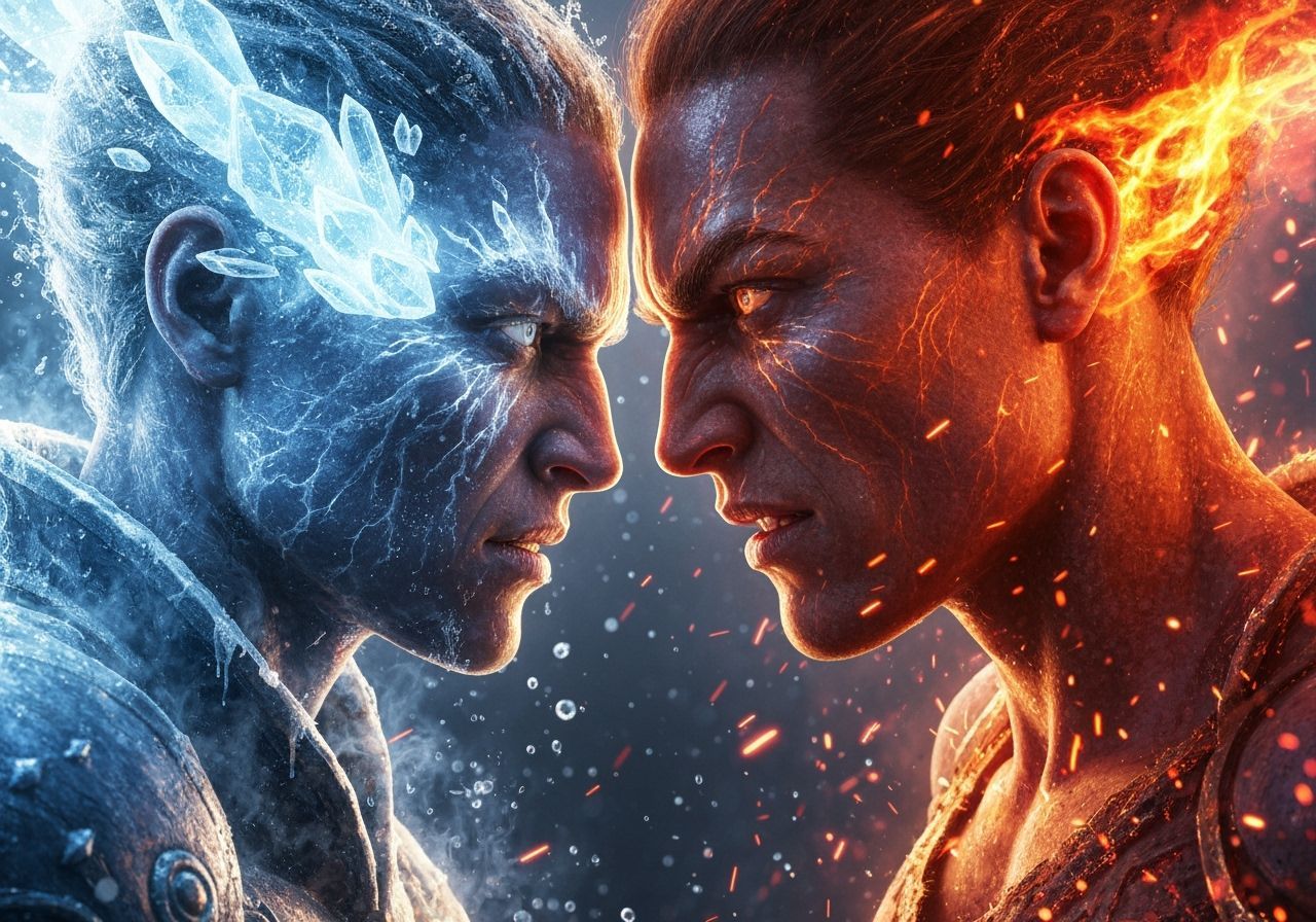 Elemental Battle: Frost vs. Fire in Dramatic Close-Up