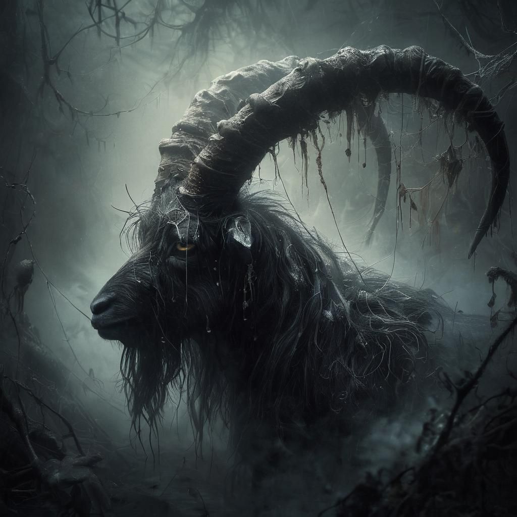 Demonic Goat in Dark Forest, Bioluminescent Details