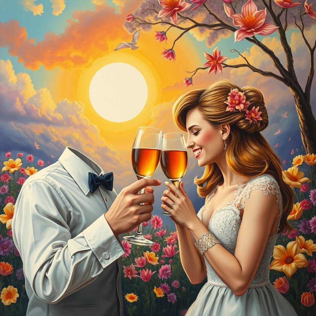 Romantic Scene in Whimsical Fantasy World