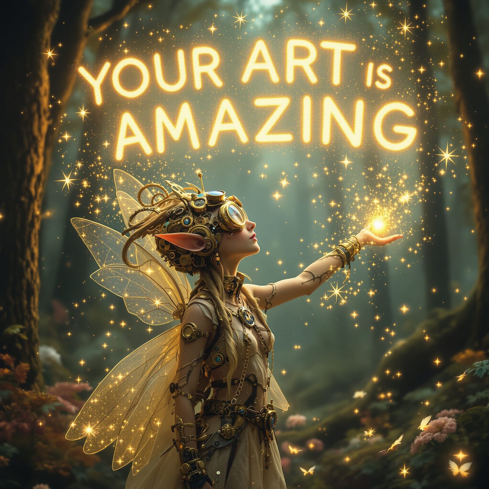 Steampunk Elf in Enchanted Clockwork Forest