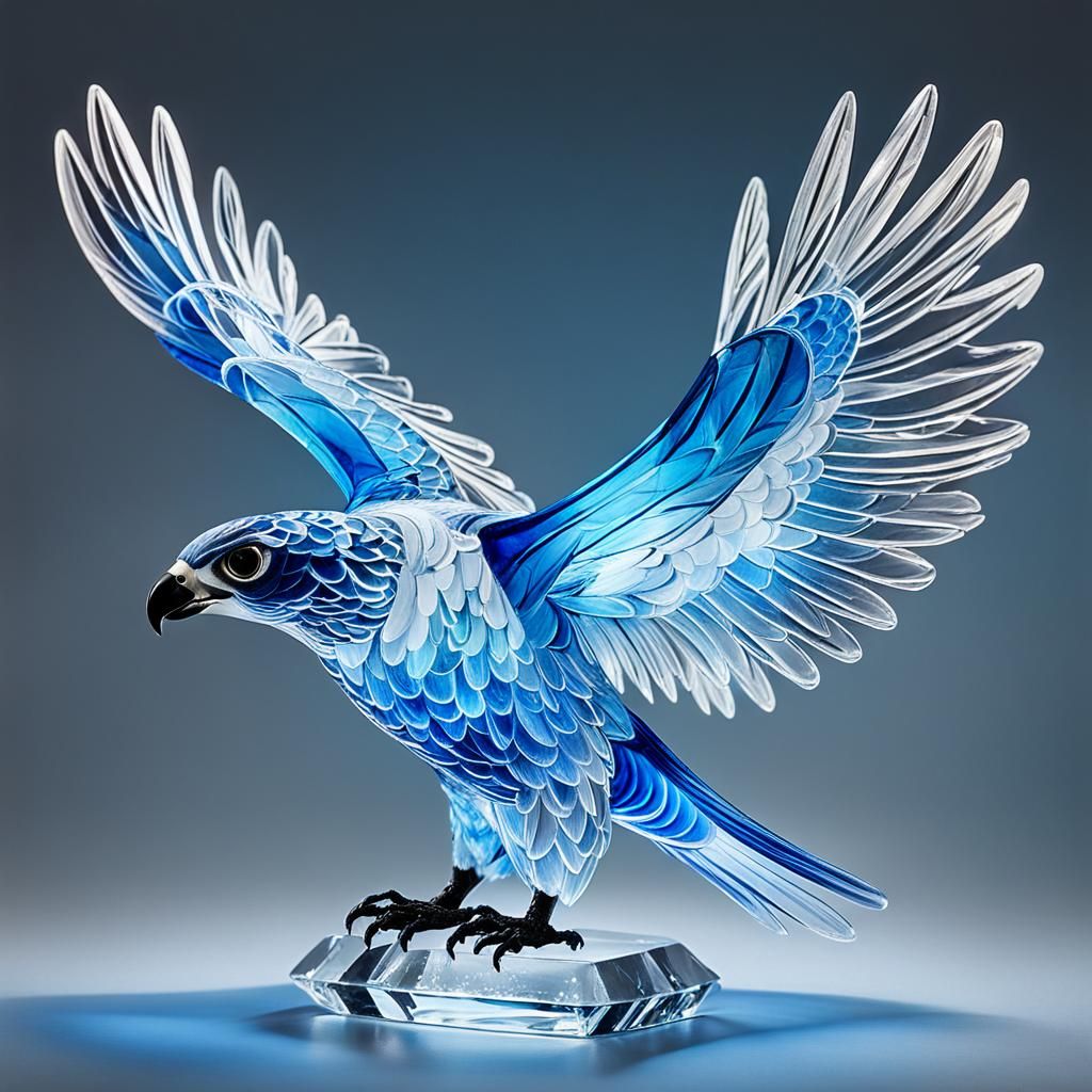 Glass Falcon of Icy Radiance in Cyberpunk Style